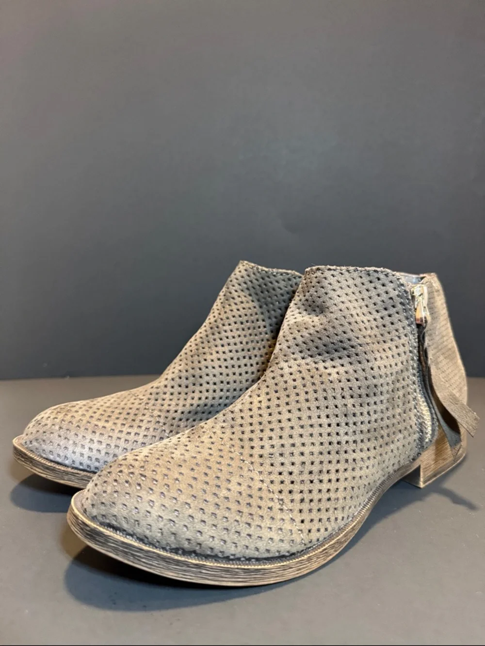 Dolce Vita Gray Perforated Suede Ankle Booties